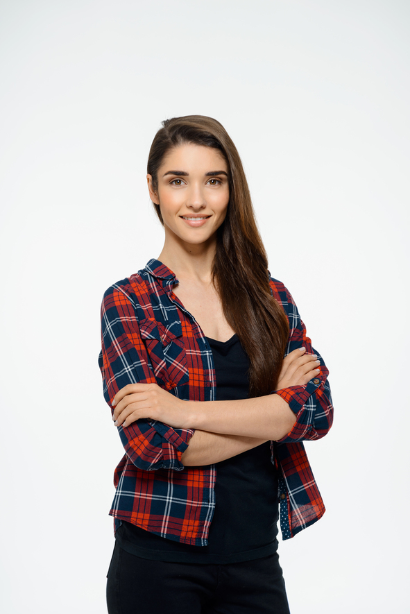 portrait of beautiful girl over white background